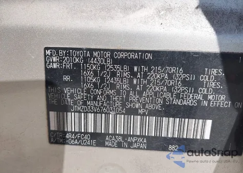 2007 Toyota Rav4 z USA, uszkodzony, nr VIN JTMZD33V676031054